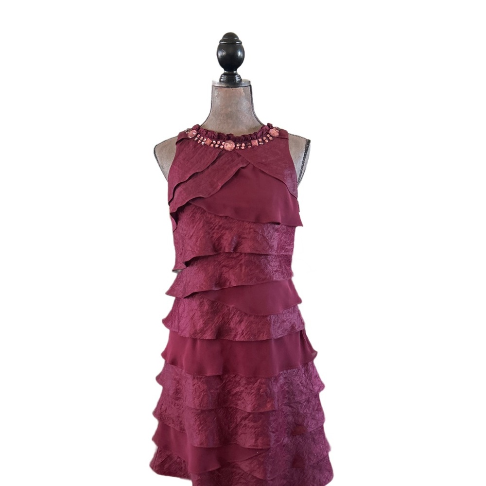 Dressbarn Burgundy Layered Mini Dress